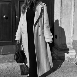 Cream Double-Breasted Wool Coat